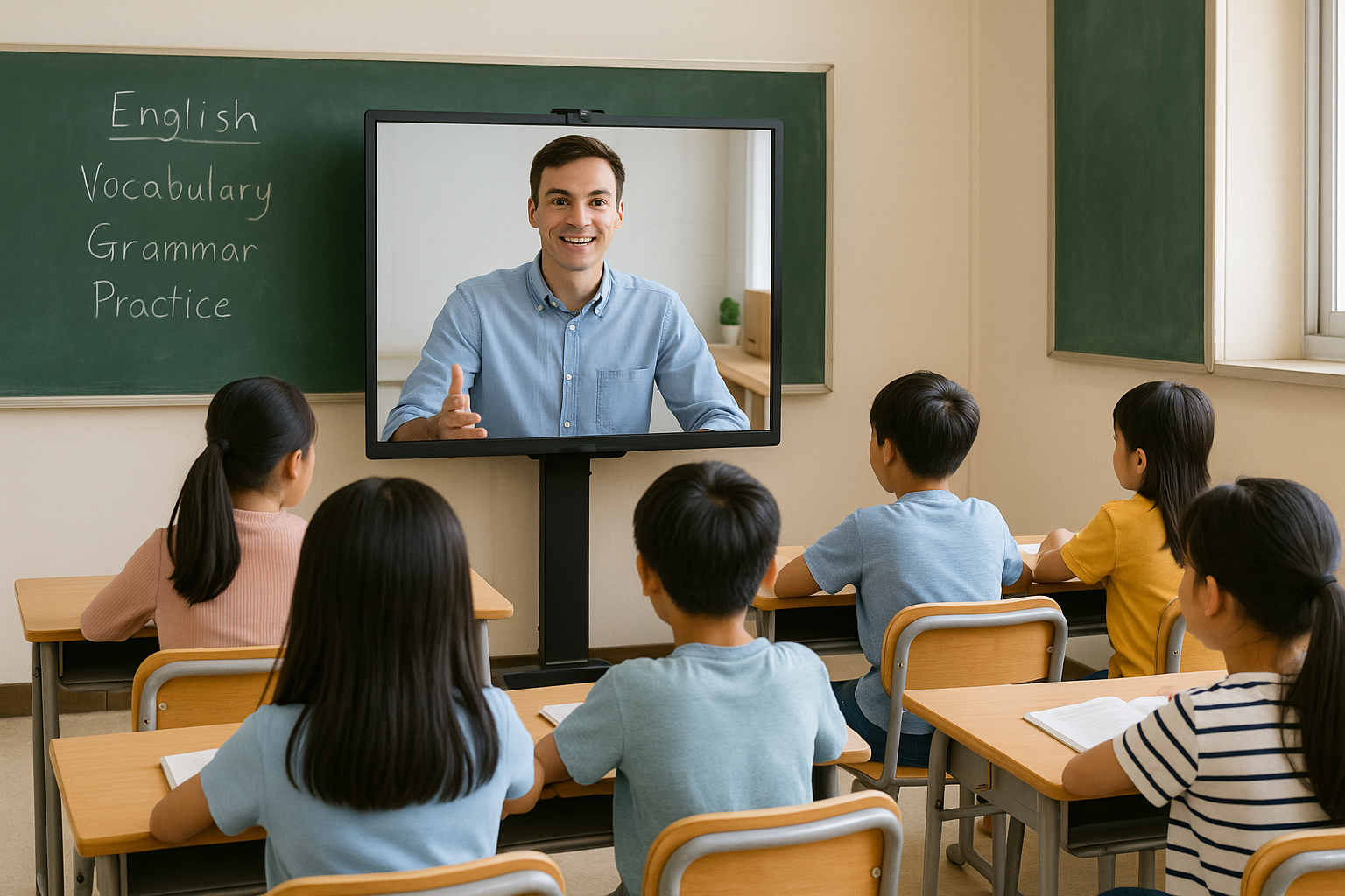 GeckoTeach ESL teacher providing virtual instruction to K-12 students in an international school.